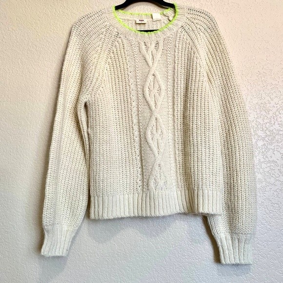 Levi's cream sweater alpaca blend Ava Cable Cream Long  sleeve sweater size M - Picture 5 of 9